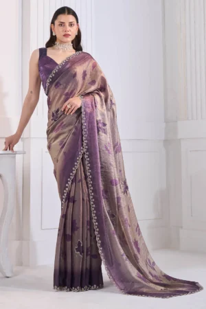 Majestic Purple Jarkan Work Fandy Silk Saree
