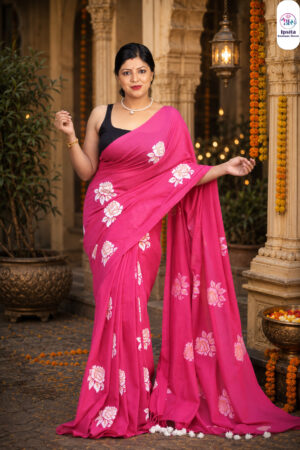 Rose Hand Print Saree